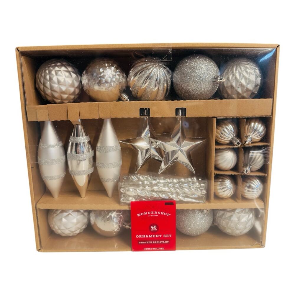 Wondershop Shatter Resistant Ornament Set  40pcs NWT Silver